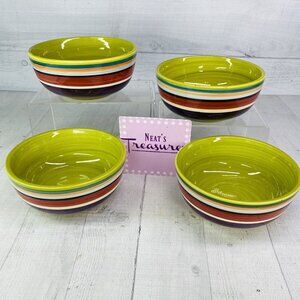 Tabletops WATER COLOR GREEN Colorful Assorted Color Bands Stoneware Bowls Set 4